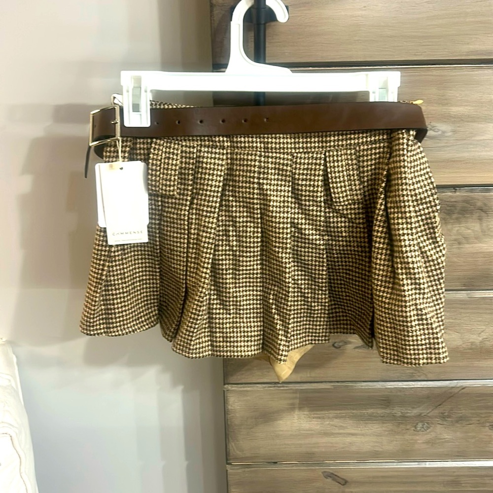 Mini checked skort with belt